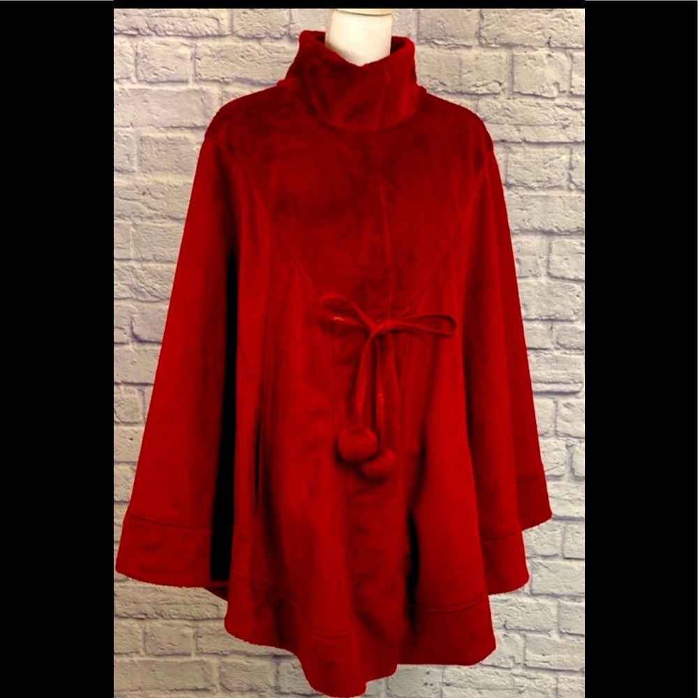 Red cape faux fur suede and vegan leather